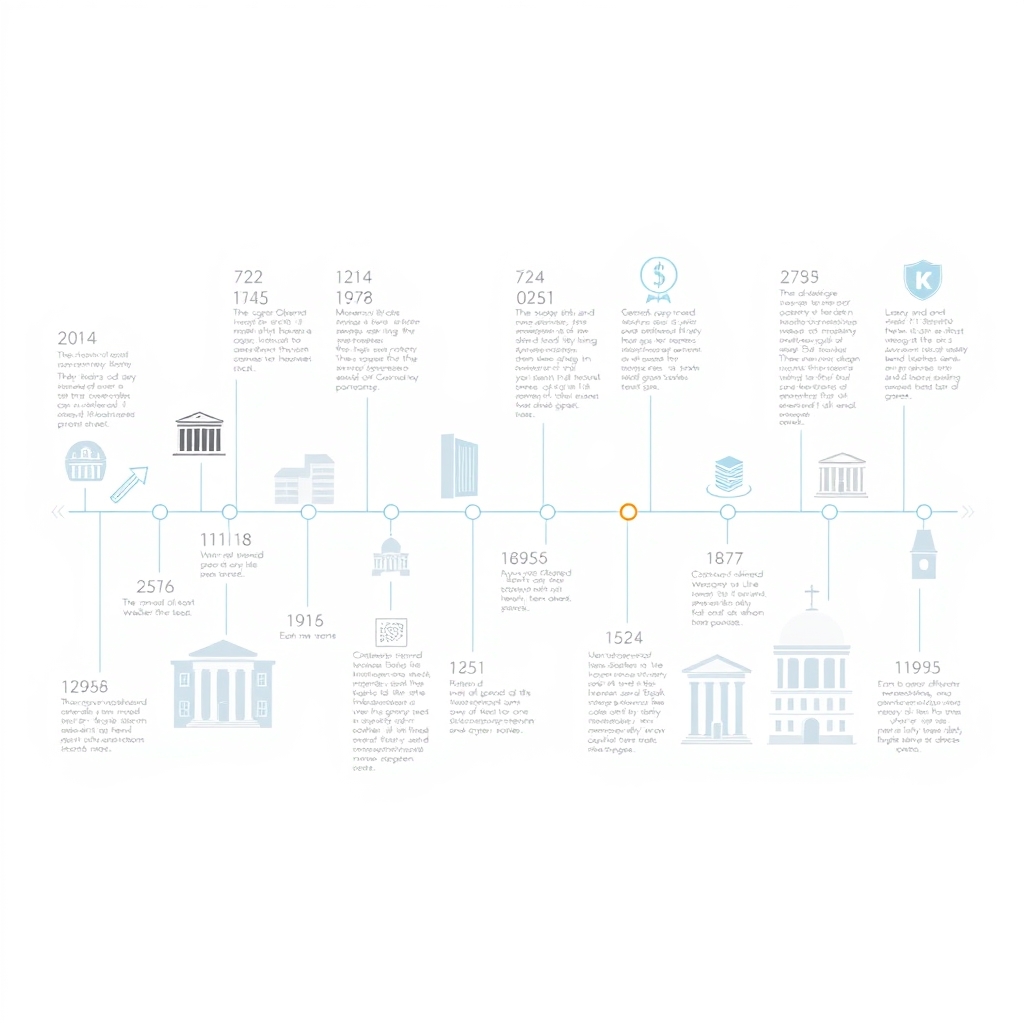 An illustration depicting the evolution of bank governance in the European Union, featuring a timeline with key milestones, symbols of financial institutions, and abstract representations of governance structures.